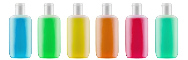 Collection cosmetic bottles isolated on white background. Antimicrobial liquid gel. Hand hygiene....