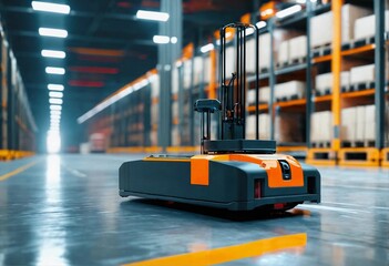 Obraz premium AGV (Automated guided vehicle) in warehouse logistics and transport. 