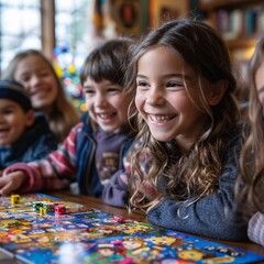 Fototapeta premium Kindergarten children have fun building colorful towers together