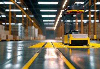 AGV (Automated guided vehicle) in warehouse logistics and transport.
