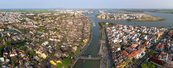 Panoramic aerial view of Hoi An on sunny day. Vietnam.