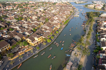 Aerial view of Hoi An Ancient city on sunny day. Vietnam.
