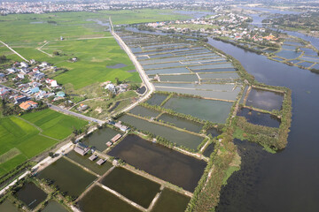 Aerial view of farmlands in Thu Bon river delta. Hoi An, Vietnam.