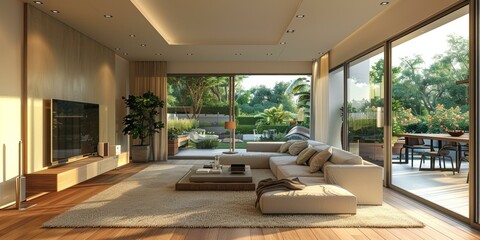 Modern Living Room with Garden Views