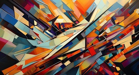 An abstract image that incorporates fragmented elements. Balance legibility and abstraction by varying orientations, integrating seamlessly with other abstract