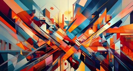 An abstract image that incorporates fragmented elements. Balance legibility and abstraction by varying orientations, integrating seamlessly with other abstract