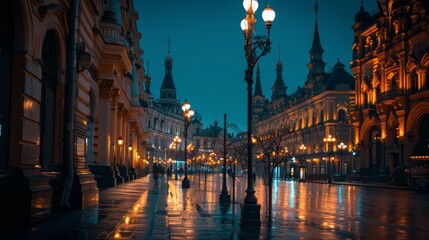 Fototapeta premium Night view of the city in front of the square 