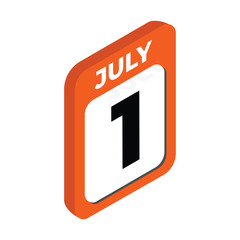 July 1- Calendar day, date Icon vector illustration with isometric style. Important day of the month concept vector sign.