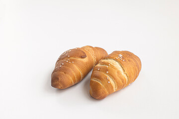 Salted bread on white background.