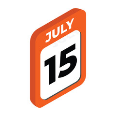 July 15- Calendar day, date Icon vector illustration with isometric style. Important day of the month concept vector sign.