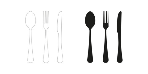 Cutlery icons spoon, fork, and knife vector illustration.