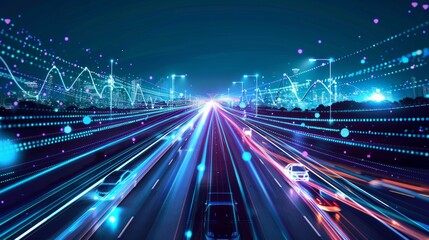Fototapeta premium Smart city and abstract polygon pattern connection with speed line light, big data connection technology concept . 