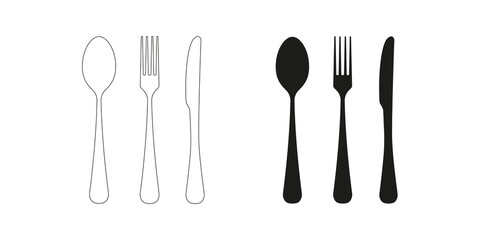 Cutlery icons spoon, fork, and knife illustration transparent background.