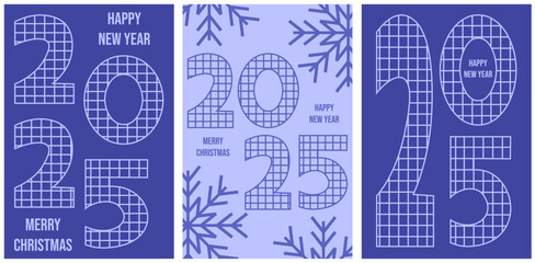 Set Joyful Christmas greeting Card Covers Design in trendy Minimalism Abstract style. Future Dusk 2025 color XMAS Posters set. Simple aesthetic vector for Card Cover print.