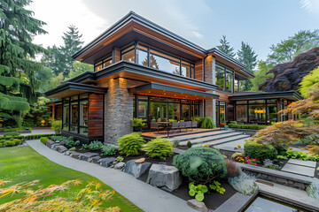 Fototapeta premium A modern luxury home exterior design By Generated AI