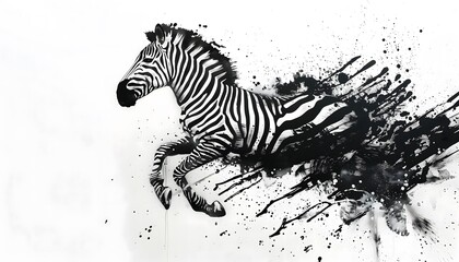 Fototapeta na wymiar Dynamic Zebra Splash Ink Art Capturing Movement