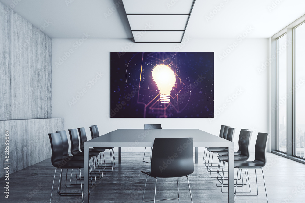 Aufkleber creative light bulb illustration on tv display in a modern presentation room, future technology conc