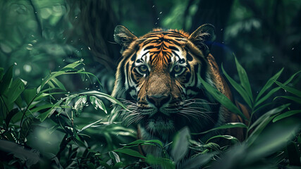 close up of a tiger in the jungle, portrait of a tiger, tiger in the forest