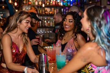 Exciting Nightlife Scene with Friends and Delicious Cocktails
