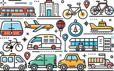 Naklejka premium Transport icon set. Full Vector illustration Outline Style Icons.