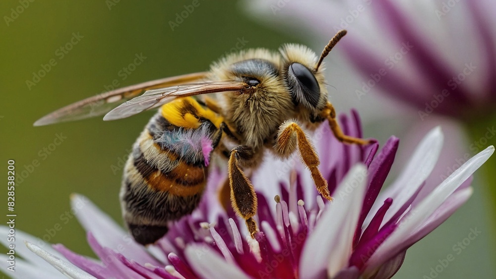 Poster AI generated illustration of a bee perched on flower