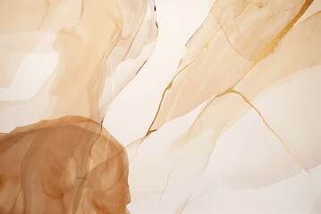 A beautiful abstract artwork with fluid shapes in beige, white and gold in style of alcohol ink painting. The background with liquid forms, watercolor blur and detailed texture.