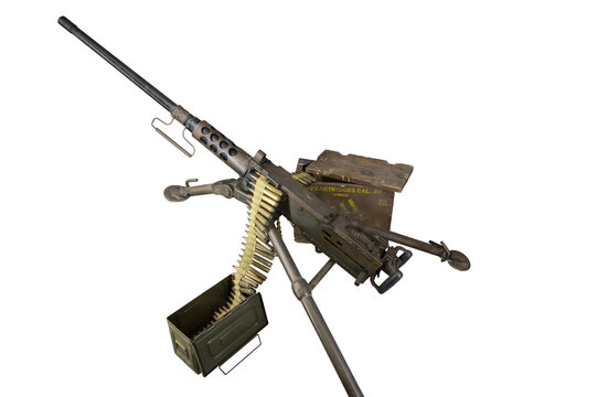 WWII Browning M2 M2HB 50 caliber machine gun on white background