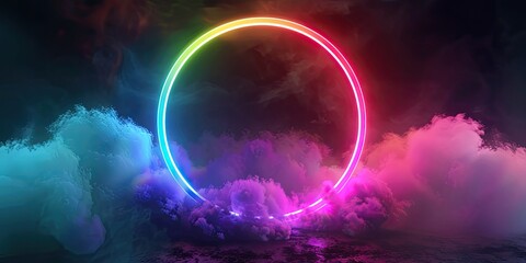 Colorful Smoke Ring in Dark Atmosphere