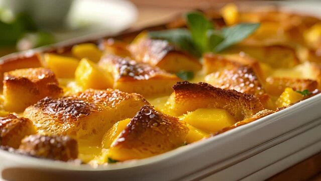 A Caribbeaninspired mango and coconut bread pudding perfect for a sweet and tropical dessert.