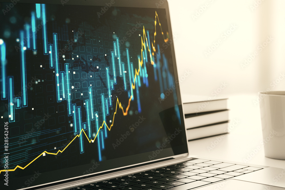 Poster Computer monitor with abstract financial graph, finance and trading concept. 3D Rendering