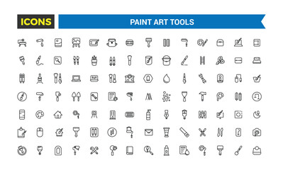 Paint art tools icon set. Outline icons pack. Editable vector icon and illustration.