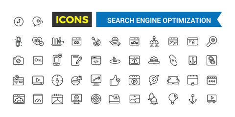 Search Engine Optimization Outline web icons set. Thin line web icon collection. Icon collection. Editable vector icon and illustration.