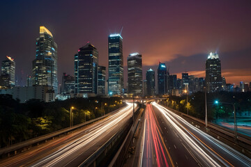 Obraz premium Long exposure shots of traffic in a modern city