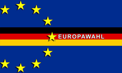 European elections in Germany, graphic illustration with text - European elections - in German, German flag and symbols of the European Union. election day, political elections, candidates, votes.