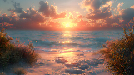 sunset over the sea, Sunset over the water hidden by clouds beautiful sea horizon sunset Sunset...