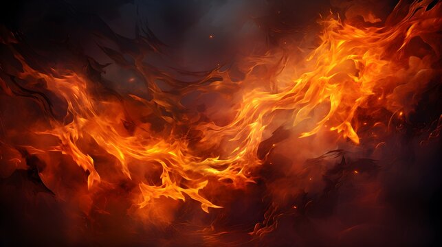 Fire background, intense fire line with realistic flames and chaotic movement - intricate digital illustration
