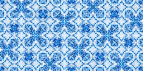 Indigo blue tie-dye handmade textile seamless border. Asian style abstract blotched dyed effect tape.