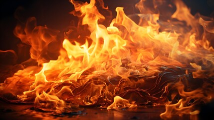 Intense heat and burning flames in close-up fire isolated on black background - fiery digital illustration