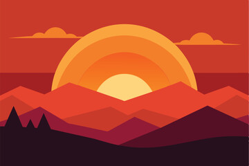 Sunset landscape vector illustration background design