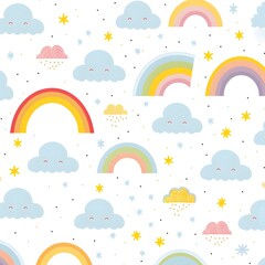 Cute pattern with clouds and rainbow