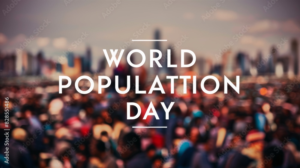 Poster a crowd of people with the words world population day written on it, ai