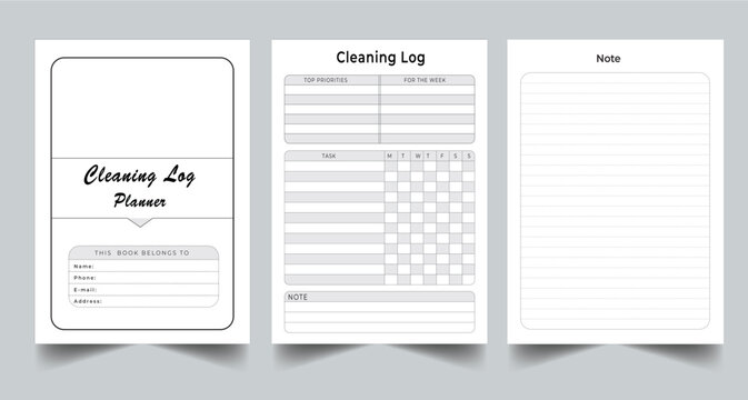 Editable Cleaning Log Planner kdp Interior printable template design.
