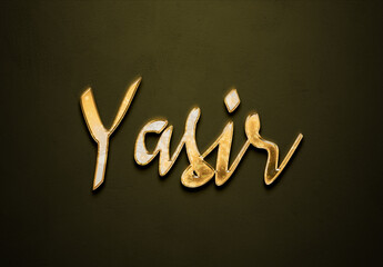 Old gold text effect of Arabic name Yasir with 3D glossy style Mockup.