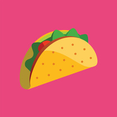 Taco with tortilla shell illustration. Mexican lunch flat vector icon on white background