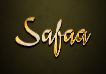 Old gold text effect of Arabic name Safaa with 3D glossy style Mockup.