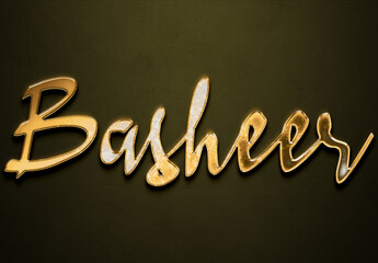 Old gold text effect of Arabic name Basheer with 3D glossy style Mockup.
