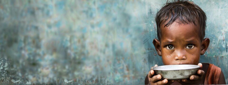 Hunger, poor, poverty. Social inequality, homeless kids crying for help, human rights, donating and charity for underprivileged children in the third world.