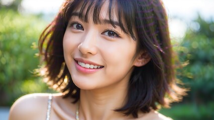 Fototapeta premium 森の中で微笑む女性