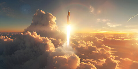 A Rocket Pierces Through the Clouds Into Space Concept Science Fiction Space Exploration Rocket Launch Dramatic Sky Outer Space