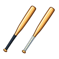 classic wood baseball bats with black or white hand grip set transparent background